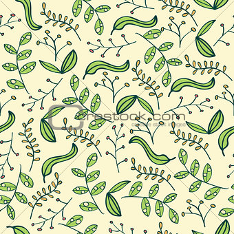 Doodle seamless pattern with leafs