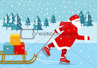 Santa Claus skating, illustration