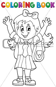 Coloring book happy pupil girl theme 1