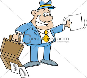 Cartoon Businessman Holding an Open Briefcase and a Paper