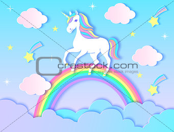 unicorn, clouds,rainbow and stars