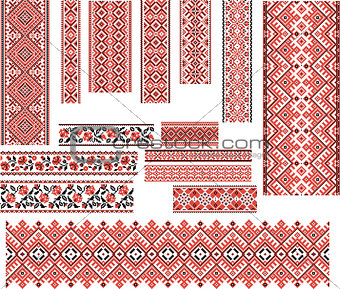 Set of Patterns for Embroidery Stitch. Red and Black