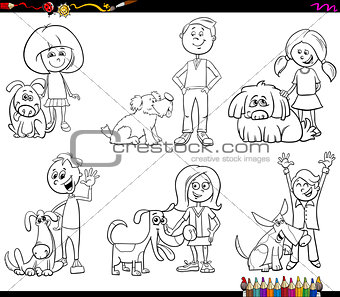 children and dog characters coloring book