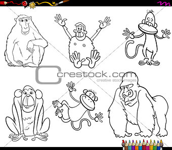 set of monkeys animal characters color book