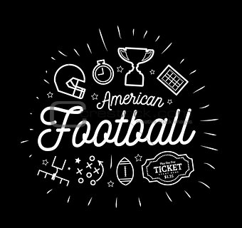 American football. Vector illustration in the style of thin lines with flat icons in black and white