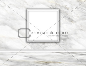 3D marble room interior with blank picture frame