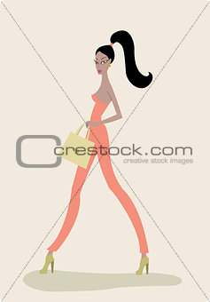 Young beautiful African American woman with shopping bags on light background