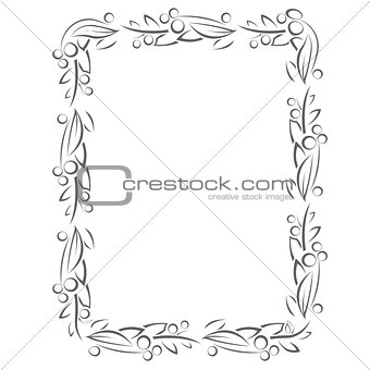 Flourish frame with leaves and berries in line style