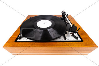 Vintage turntable vinyl record player isolated on white