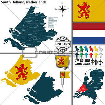 Map of South Holland, Netherlands