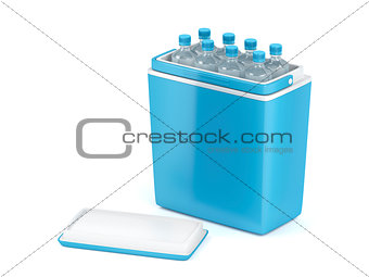 Cooling box with water bottles