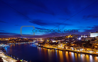 Porto, Portugal. Evening sunset view at nighttime