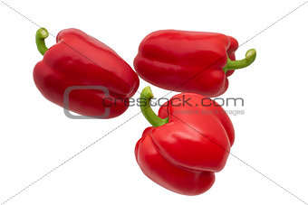 Sweet red pepper isolated on a white background. Top view.