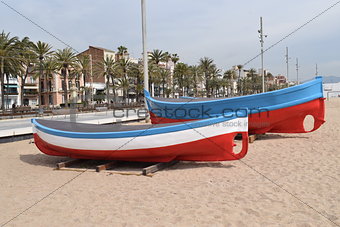 Boats on the beach of Badalona Barcelona