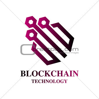 Blockchain Cryptocurrency Logo. Modern computer network technology sign. Digital graphic symbol. Concept design element
