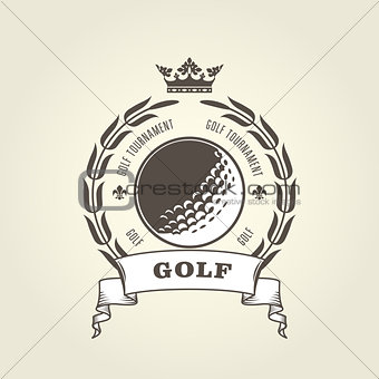 Golf tournament emblem or blazon -  golf ball and laurel wreath