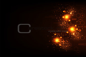 Vector abstract background technology in digital concept on a dark orange background.