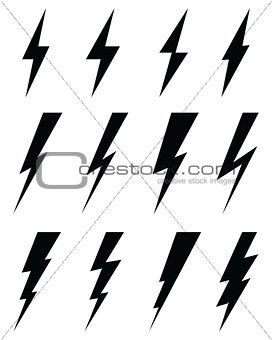 Black icons of thunder lighting