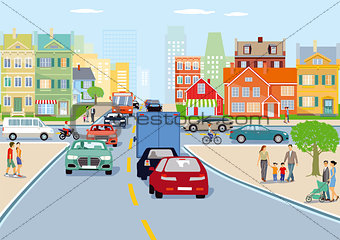 City with traffic illustration