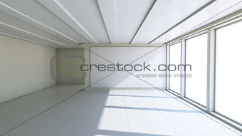 Blank white billboard in empty room