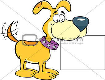 Cartoon Happy Dog Holding A Sign.