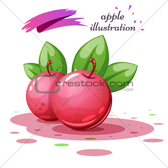 Apple leaf and juice - cartoon illustration.