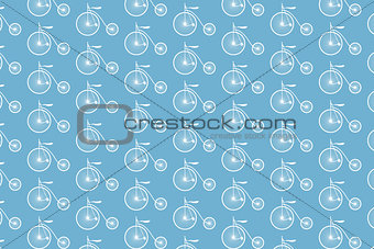 Seamless pattern for fabric with retro bicycles on blue