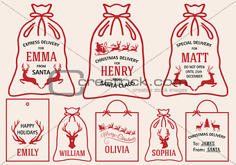 Christmas bags and tags, vector set
