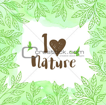 Green vector floral frame with leaves