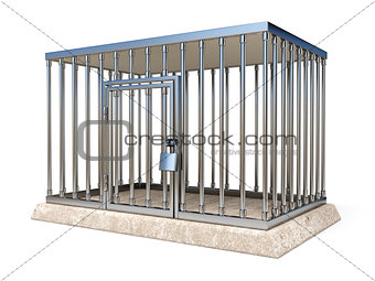 Metal cage with lock side view 3D render illustration