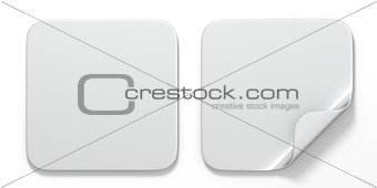 Blank white square stickers with curved corner 3D