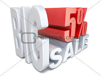 White red big sale sign PERCENT 5 3D