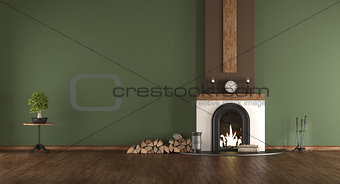 Green room with fireplace