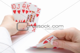 royal flush poker hand, focus on ace