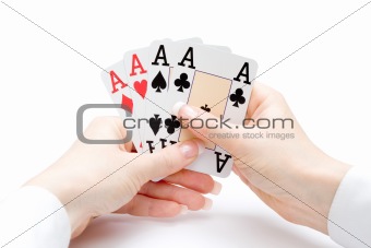 playing cards - hand of four aces