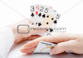 playing cards - poker straight with jocker in the draw