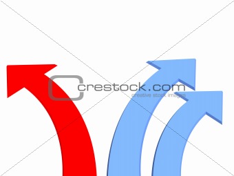 Three 3d arrows - two dark blue and one red