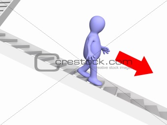 3d person - puppet, going down downwards on a ladder