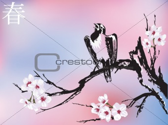 Sakura with bird