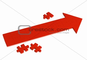 Red arrow made of pieces of puzzle